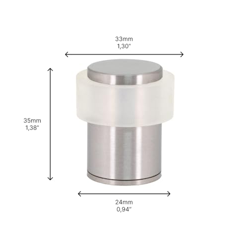 Pack of 2 EVI Door Stoppers | Stainless Steel Door Stopper - Screw Fastening - White Rubber Protector - 0.95 x 1.38 Inch Door Stop