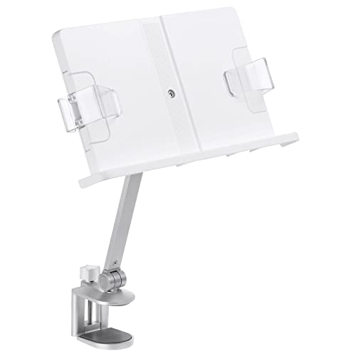 PATIKIL Book Stand for Reading, Metal Reading Rest Book Holder with Page Clips, Height Angle Adjustable, 360¡Æ Rotating Arm Suitable for Sheet Music, Laptop