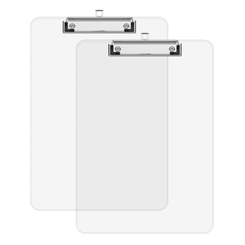 A4 Plastic Clipboard 2 Pack, 8.5 x 11 Clear Colored Clip Boards with Low Profile Clip, Letter Size for Classroom, Teacher, Students, School & Office Supplies