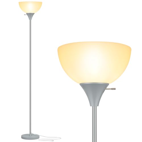 Floor Lamp, LED Standing Lamps with White Plastic Shade, Corner Floor Lights for Living Room Bedroom, Rotary Switch, Bulb not Included, Grey