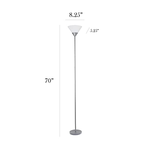 Simple Designs LF1011-SLV 1 Light Torchiere Stick Floor Lamp, Silver