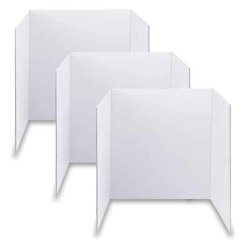 3 pcs Small White Tri-Fold Display Boards, 21 x 14 Inches Corrugated Trifold Poster Boards for School Projects, Science Fairs, Business Presentations and Exhibitions