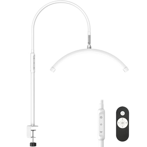 Half Moon Light with Clamp, LED Manicure Table Lamp, Desk Lamp for Nail Desk, Eyelash Extensions, Skincare and Tattoo, 5 Brightness Levels and 5 Color Modes, Remote Control (White)