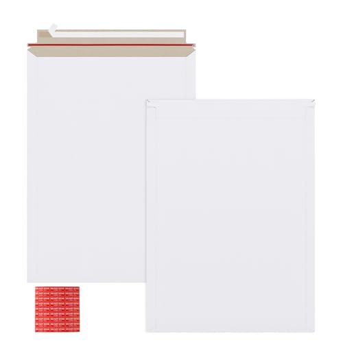 25 Pack 13x18 inch Large Rigid Mailer Self Seal Photo Document Mailers, Stay Flat White Cardboard Envelopes White Photography Mailers for CD, Photos, Document
