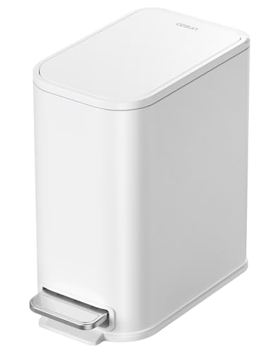 Cesun Small Bathroom Trash Can with Lid & Pedal, 1.3 Gallon, White, Model: White / 1