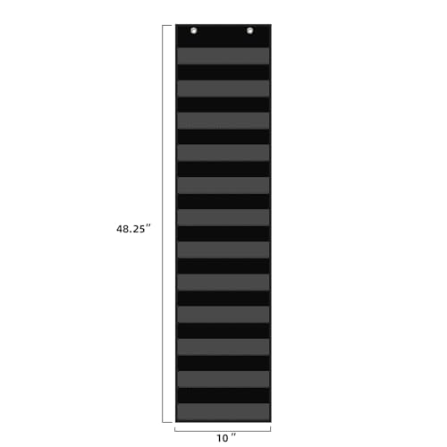 10¡±W x 48.25¡±H Classroom Words Pocket Chart with 12 Clear Pockets, Black Standard Pocket Chart for Classroom and Home for Sentence Strips, Reusable Words Hanging Pocket Chart (Black)