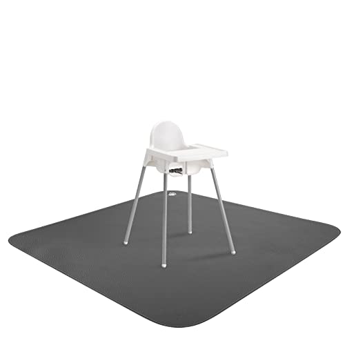 Linkidea Vegan Leather High Chair Mat for Floor, 39'' x 39'' Portable Ground Protector for Feeding Chair, Reusable Easy to Clean Food Splash Spill for Picnic Blanket Outdoor (Grey)
