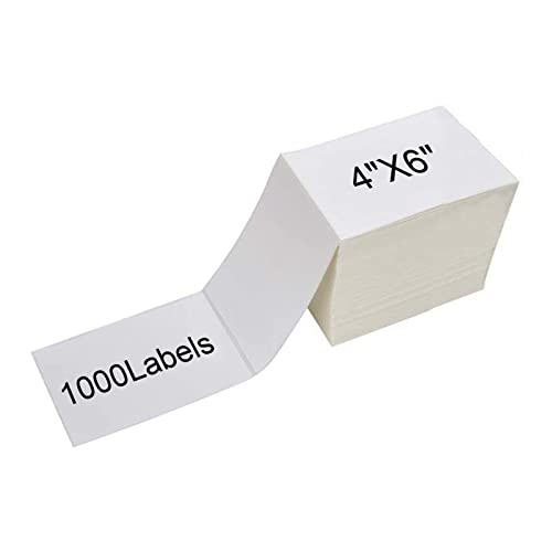 Fanfold 4 x 6 Direct Thermal Shipping Labels with Perforations, 1000 Labels, Permanent Adhesive, White Mailing Labels for Zebra Thermal Printer