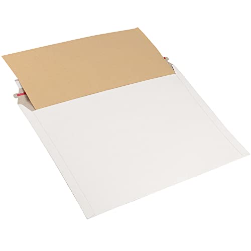 SINJEUN 100 Pack 9x 12 Inch Stay Flat Mailers, 250 gsm Self Seal White Cardboard Envelopes, Stay Flat Envelopes for Files, Photos, Pictures, Papers