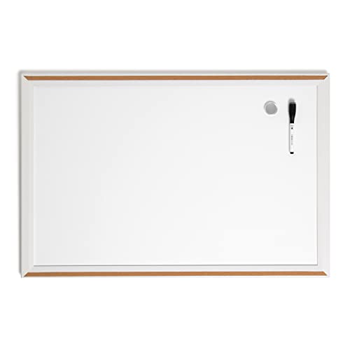 U Brands Magnetic Dry Erase Board White Board, 30" x 20", Modern White Wood Style Pin-It Frame, Includes Marker and Magnet