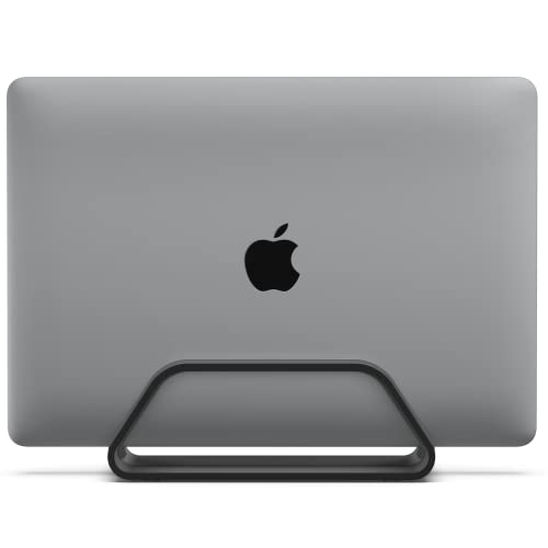 HumanCentric Vertical Laptop Stand Compatible with MacBook Pro and MacBook Air, Holder for Personal Computer Desk Stand, Aluminium, Exchangeable Inserts to Fit Different Device Models, Black
