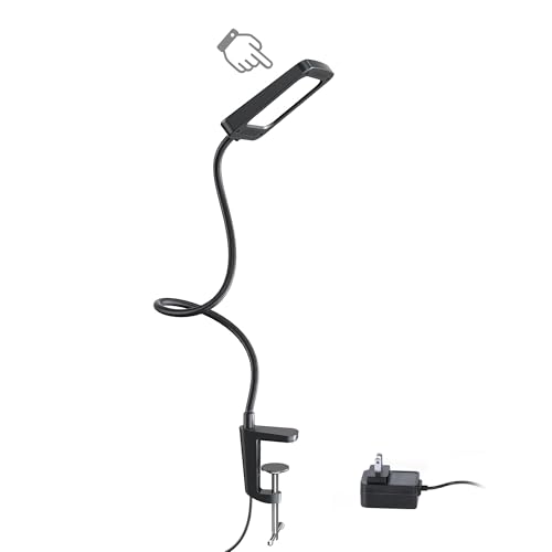 TROND LED Desk Lamp with Clamp, 1000LM Super Bright 3-Level Dimmable Desk Light 6000K Daylight, Extra-Long Flexible Gooseneck Clip on Light, Eye-Care Clamp Lamp for Painting, Workbench,Reading