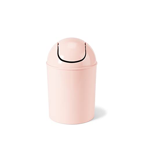 Pink Umbra 1.25 Gallon Mini Waste Can with Swing-Top Lid, Compact Trash Bin for Small Spaces