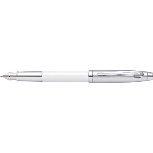 Sheaffer 100 White Lacquer Fountain Pen with Chrome Trim and Medium Nib