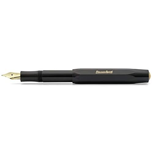 Kaweco Classic Sport Medium Nib Fountain Pen + Pack of 6 Black Ink Cartridges Set (Black)
