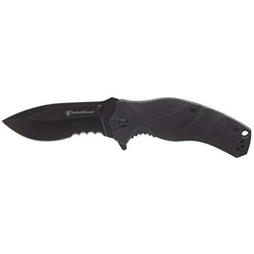 Smith & Wesson Black Ops Recurve 8in S.S. Assisted Opening Knife with 3.5in Drop Point Blade and G10 Handle for Outdoor, Tactical, Survival and EDC