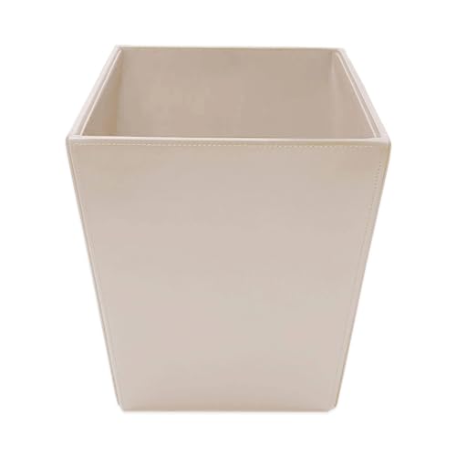 Dacasso Bonded Leather Waste Basket - Luxury Waste Basket (White Latte, 14 QT)