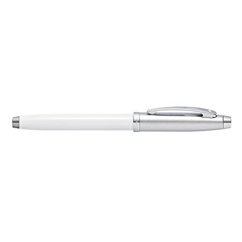 Sheaffer 100 White Lacquer Fountain Pen with Chrome Trim and Medium Nib