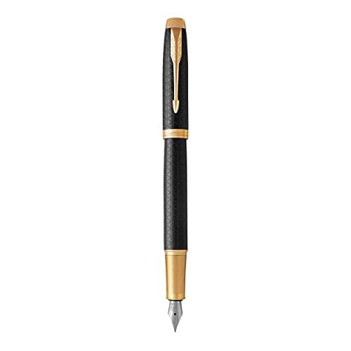 PARKER IM Fountain Pen, Premium Black, Medium Nib with Blue Ink Refill (1931653)