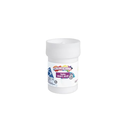 Colorations¢ç Tacky Craft Glue Classroom Pack Jars, Each with Built in Brush Applicator, Set of 12, Each 3oz, Thick & Strong Tacky Glue, Dries Clear, Use at School, Home, Office & Craft Projects