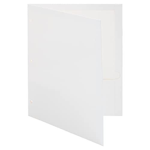 JAM PAPER Laminated Two Pocket Glossy 3 Hole Punch School Folders - Letter Size - High Gloss White - Bulk 25/Pack