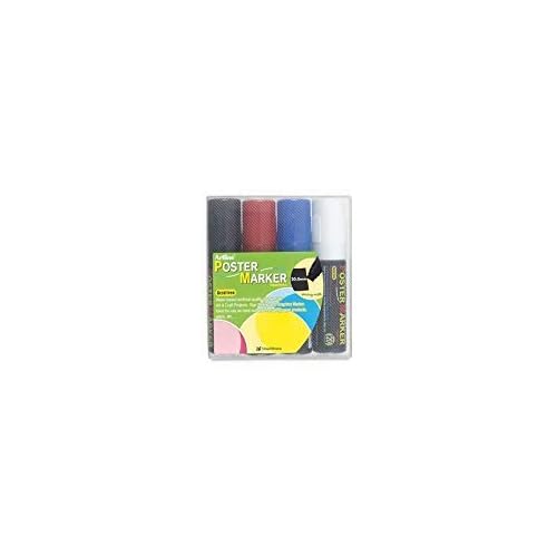 Artline Poster Board Markers, Chisel 20.0mm Extra Wide Flat Tip & Big Nib, Chart Paper Markers Visible From Great Distance, Water & Fade Resistant, Black, Red, Blue, White, Pack of 4