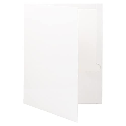 JAM PAPER Laminated Two Pocket Glossy School Folders - Letter Size - High Gloss White - Bulk 25/Pack