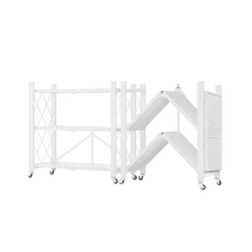 Foldable Storage Shelf with Wheels - Metal Collapsible Shelving Unit Display, Rolling Cart for Books Kitchen Storage Shelves, Pantry & Closet Organizer, Office Room Decor