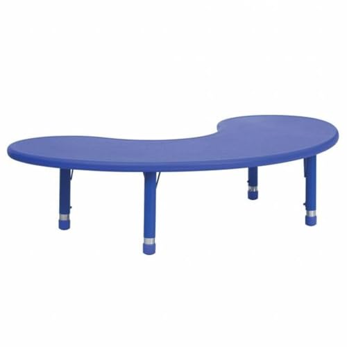 Flash Furniture 35''W x 65''L Half-Moon Blue Height Adjustable Activity Table - 8-Seat Classroom