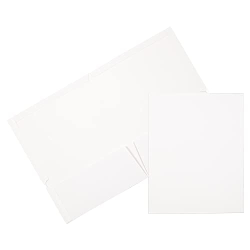 JAM PAPER Laminated Two Pocket Glossy School Folders - Letter Size - High Gloss White - Bulk 25/Pack