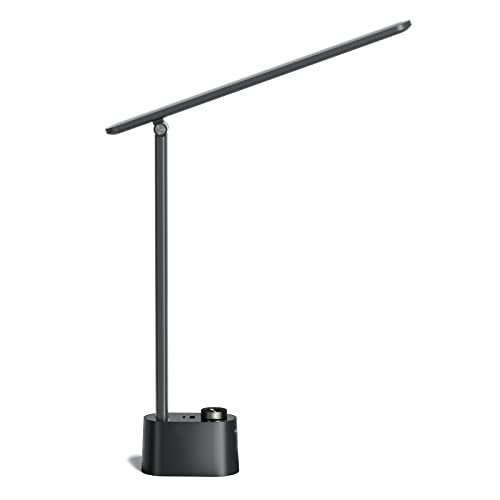 Honeywell Sunturalux¢â LED Desk Lamp with USB Charging Ports HWT-H01 - Stepless Dimmable Eye Caring Desk Light for Home Office Bedroom Bedside College Dorm, Foldable Table Lamp Reading Lamp Black