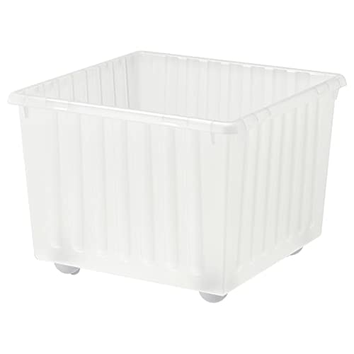 White Rolling Storage Crate with Casters – 15 ¼x15 ¼ Stackable Plastic Bin for Toys, Office, or Closet Organization