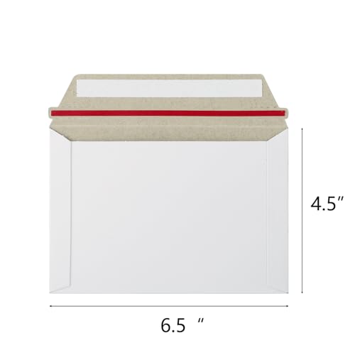100 Pack 6.5x4.5 inch Rigid Mailer Self Seal Photo Document Mailers, Stay Flat White Cardboard Shipping Envelopes White Photography Mailers for CD, Photos, Document