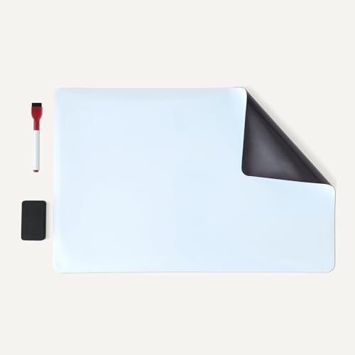 Magnetic Dry Erase Board for Fridge 20x13 Inches with Markers & Eraser - Whiteboard Sheet, Amazon Basics Whiteboard 13"x20"