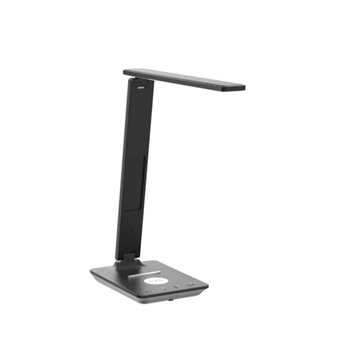 poukaran LED Desk Lamp with Wireless Charger, USB Charging Port, Table Lamp with Clock, Alarm, Date, Temperature, Desk Lamps for Home Office,Black