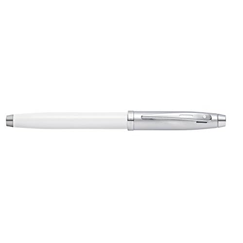 Sheaffer 100 White Lacquer Fountain Pen with Chrome Trim and Medium Nib