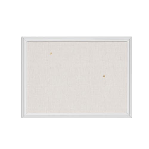 U Brands Bulletin Board, 18 x 24 Inch Linen Fabric Pin Board, Farmhouse White Wood Style Frame, Wall Message Center & Vision Board for Farmhouse Decor, Home Office, Classroom, Includes Push Pins