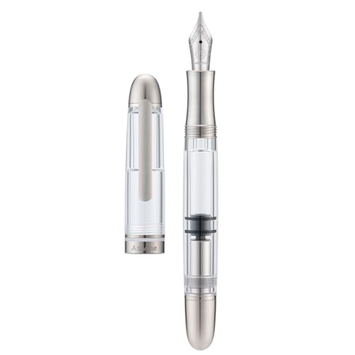 Asvine P36 Titanium Fountain Pen Piston Filling, Stub Nib 1.1mm Calligraphy Art Drawing Clear Demonstrator Acrylic with Case Set