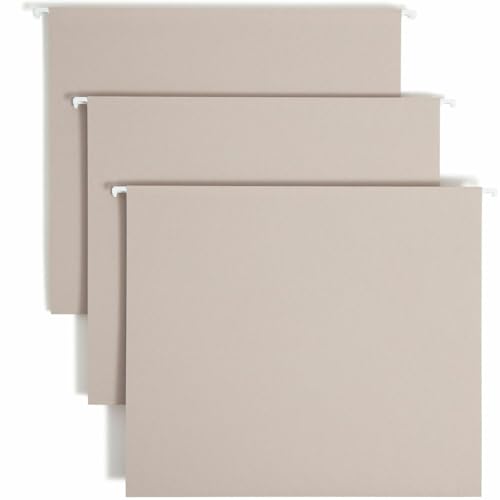 Smead TUFF Extra Capacity Box Bottom Hanging Folder, 2" Expansion, 1/3-Cut Easy Slide Tab, Letter Size, Steel Gray, 18 Per Box (64240)