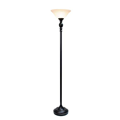 Elegant Designs LF2001-RBW 1 Light Torchiere Floor Lamp with Marbelized White Glass Shade, Restoration Bronze and White