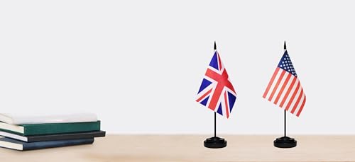 Britain Desk Flag with Solid Black Pole - Miniature UK Office Table Flag, Tibijoy