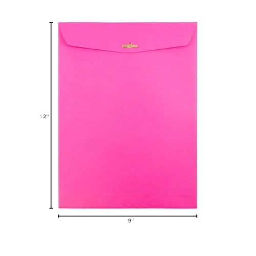 JAM PAPER 9 x 12 Colored Envelopes with Clasp Closure - Ultra Fuchsia Hot Pink - 50/Pack