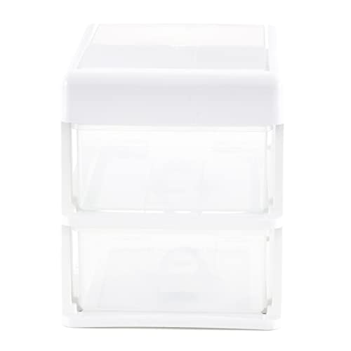 Gracious Living 2 Drawer Desktop & Countertop Organizer with Flip Top Lid for Office Supplies and School Supplies, White/Clear (2 Pack)