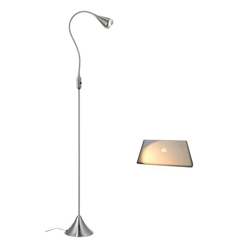 HomeFocus - LED Floor Lamp,Standing Lamp for Reading,Eye-Caring,Stepless Dimming,Floor Lamp for Living Room,Bedroom,LED 5W,Energy Efficient Super Bright (Satin Nickel)