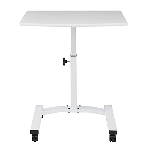 Seville Classics Airlift Mobile Height Adjustable Laptop Stand Computer Workstation for Sitting Classroom Home Office Medical Table w/Wheels, Flat Desk 24", White