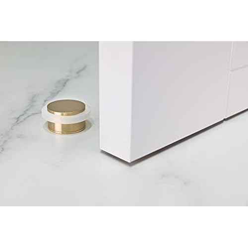 EVI | Floor Mounted Doorstop | 1.37'' X 0.8'' | Adhesive or Screwing Threaded Base | White Rubber | Brass | Matte Finish | Includes Screw + Clamping Anchor