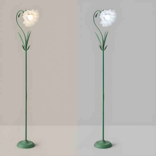Modern Flower Shape Floor Lamp, Macaron Green 1-Light Iron Standing Light Cute Floral Lamp with Acrylic Shade Arc Tall Lamp for Living Room Corner Bedroom Kids Room