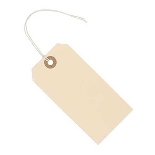 Premium Manila Tags with String - Box of 200 Tags #5-4.75¡± x 2.375" - 13pt Paper Tags for Labeling with Reinforced Eyelet and String Attached