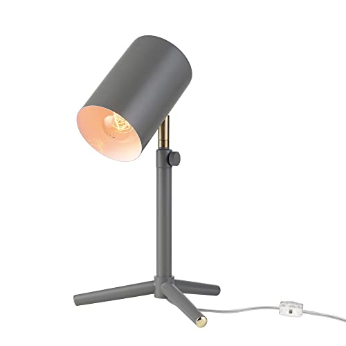 GLOBE Electric 30298 Pratt 18" Adjustable Height Desk Lamp, Matte Gray, Brass Pivot Joint, in-Line On/Off Rocker Switch