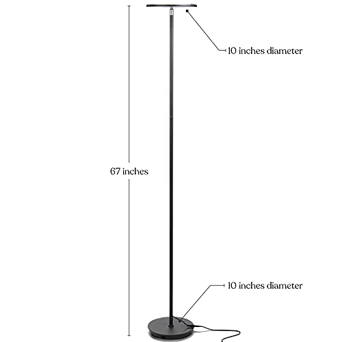 Brightech Sky Flux Dimmable LED Floor Lamp ? Super Bright Floor Lamp for Living Room and Offices ? Torchiere Standing Lamp with 3 Light Options, Tall Lamp for Bedroom Reading and More - Black